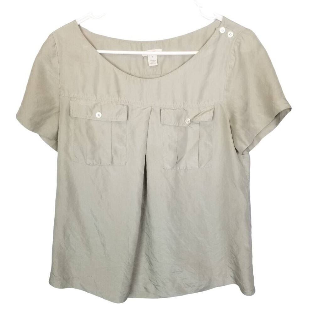 J. Crew Womens Silk Top Size 4 Classic preppy Career Corp Office Siren Work Tan